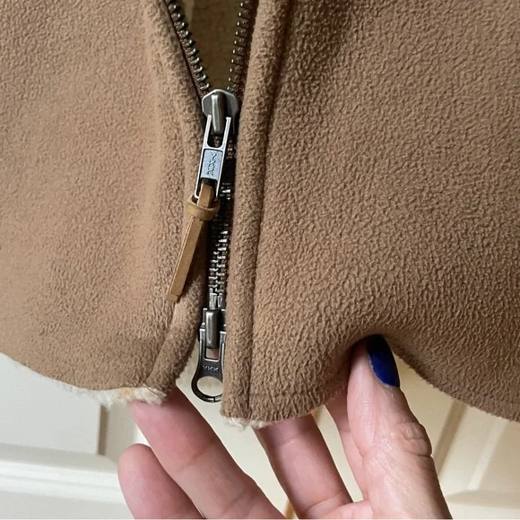 Like New Ralph Lauren Authentic Camel Suede And Sherpa Hooded Zip up Vest - Picture 4 of 7